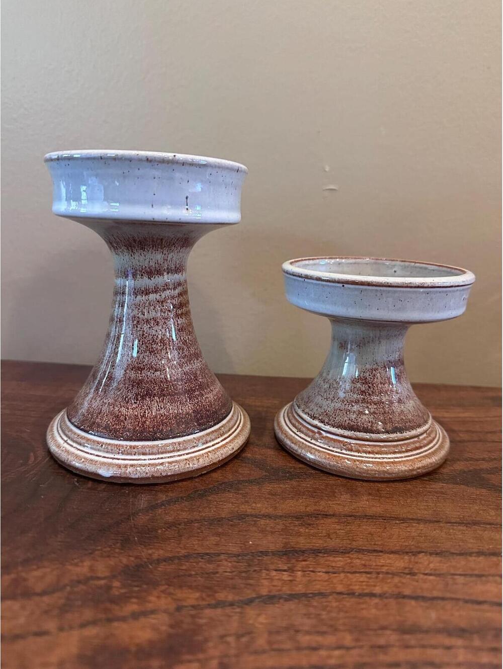 Vintage Deneen Stoneware Brown and White Glazed Pillar/Taper Candleholders 1984